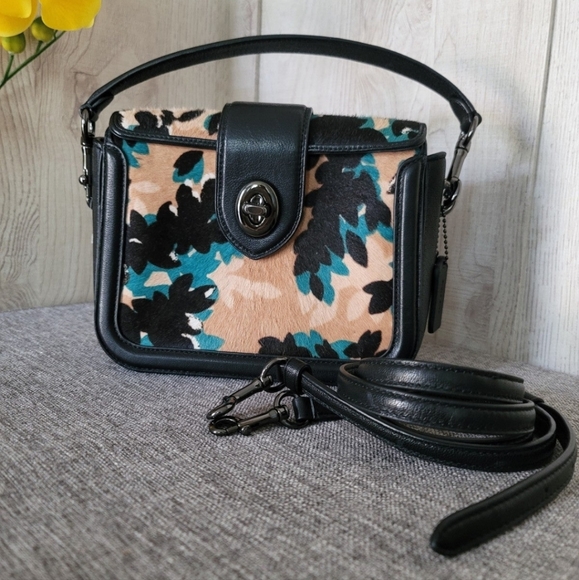 COACH Page Scattered Leaf/Walnut Printed Calf hair Crossbody - Picture 8 of 10